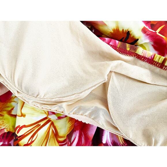 Newport News Swim Women's One Piece Shirred Orange Red Pink Rose Print Wired NWT - Picture 6 of 10